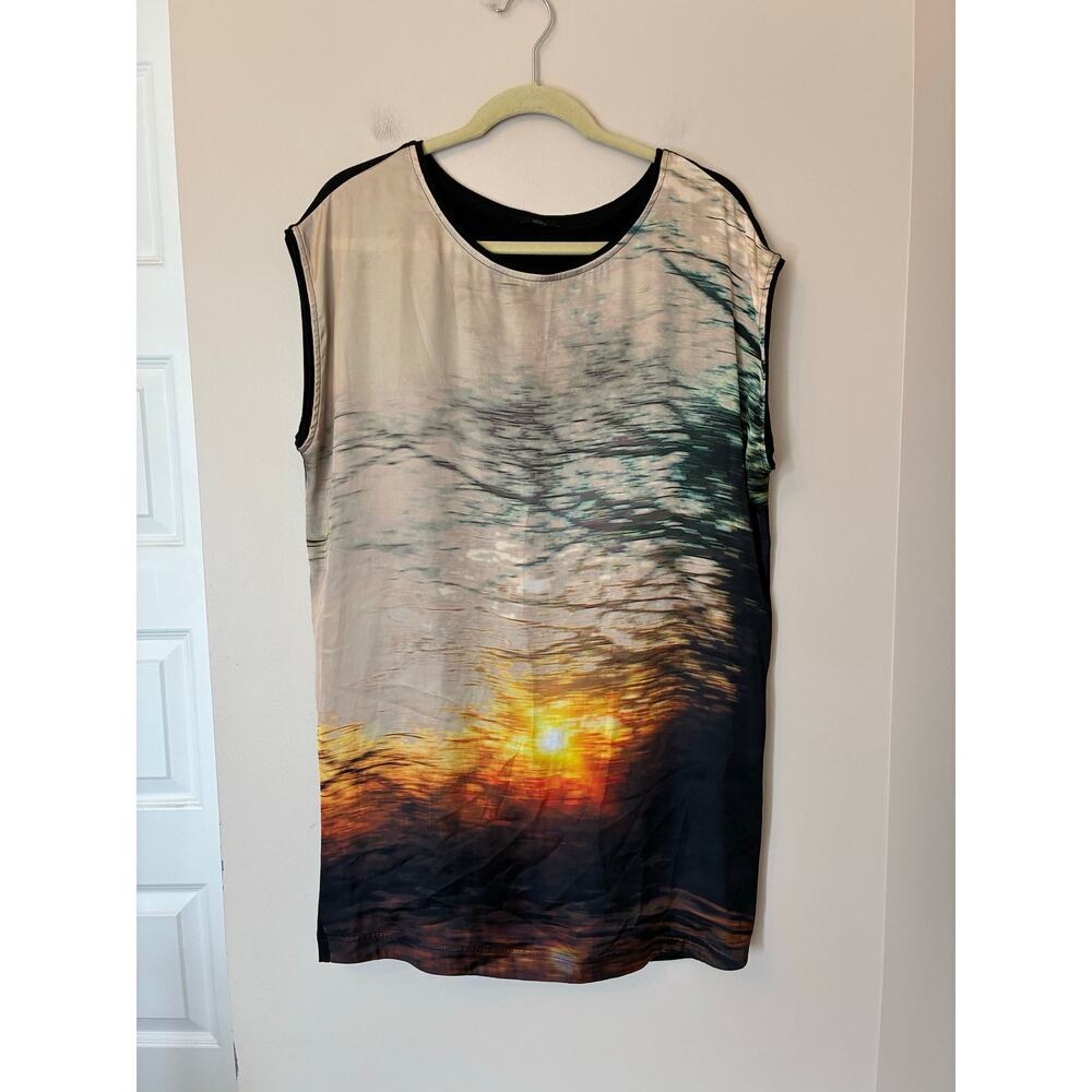 IKKS Vintage Sunset Dress Black Cap Sleeve Size 36 Women's Small